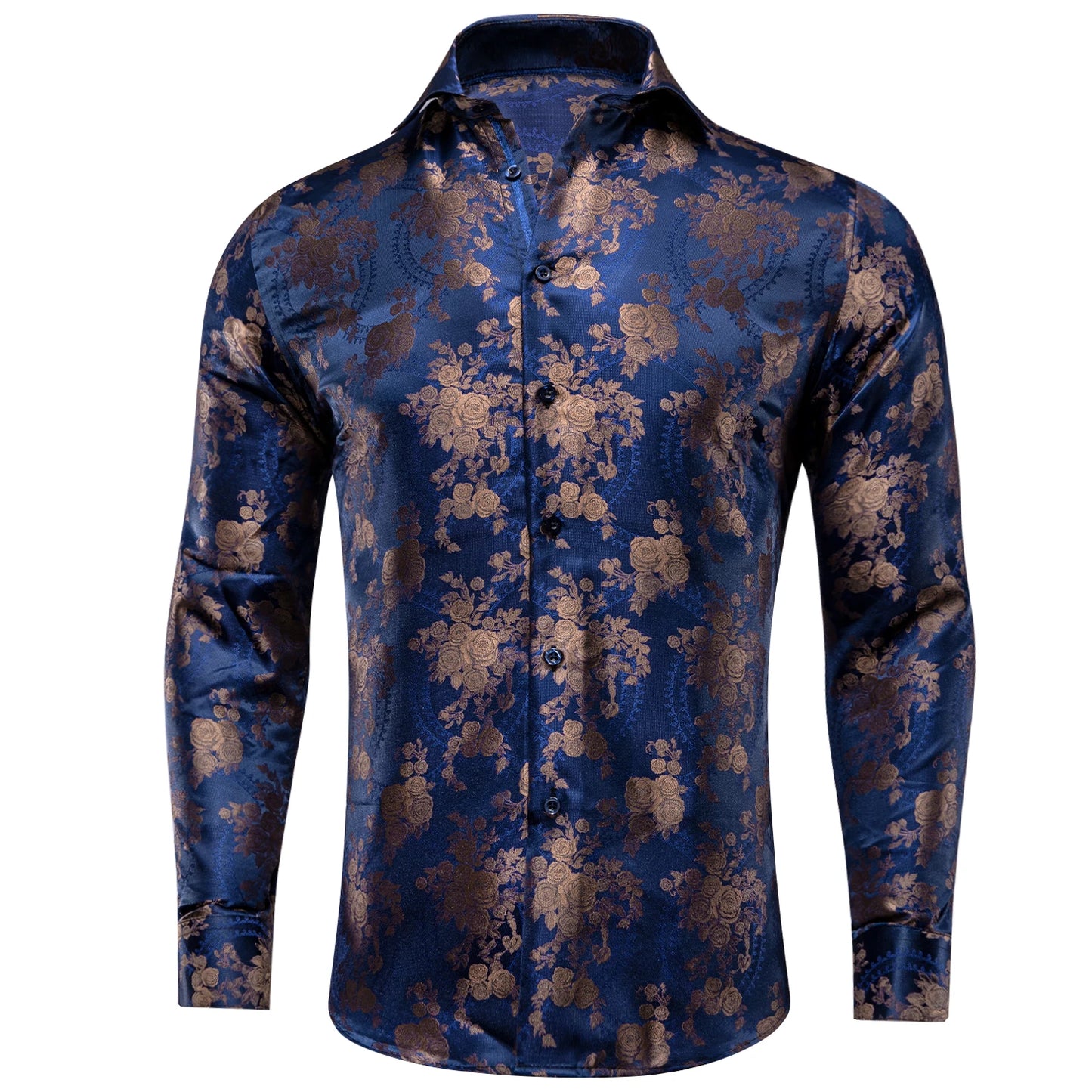 Hi-Tie Mens Shirts Jacquard Paisley Floral Long Sleeve Lapel Shirt Blouse Outerwear Wedding Office Breathable High Quality