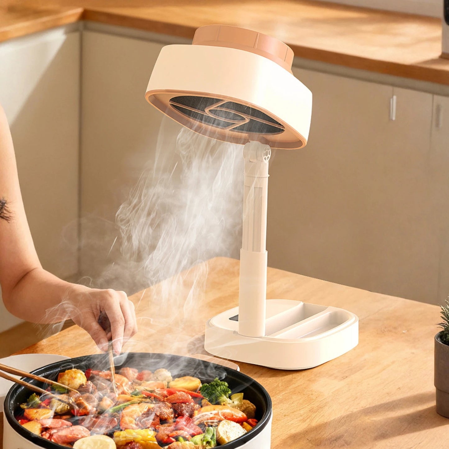 USB Rechargeable Desktop Mini Range Hood Foldable 5 Speed Suction Portable Tabletop Exhaust Fan for Hot Pot BBQ Apartment Use