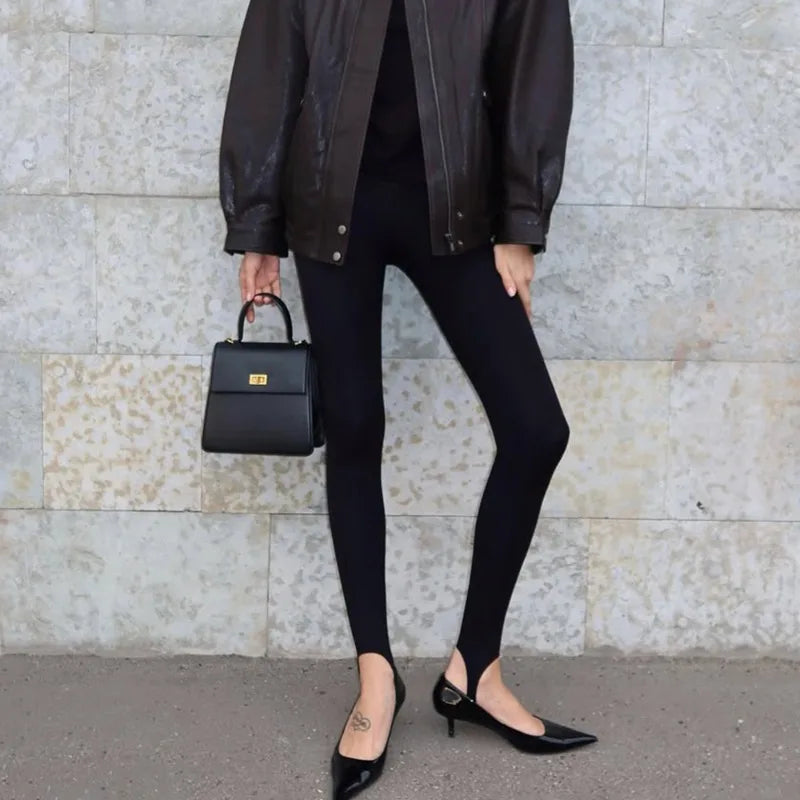 Talenza Women's Sexy Leggings Black Fashion Office Lady High-Waisted Skinny Trousers Autumn New Vintage Patchwork Female Pants