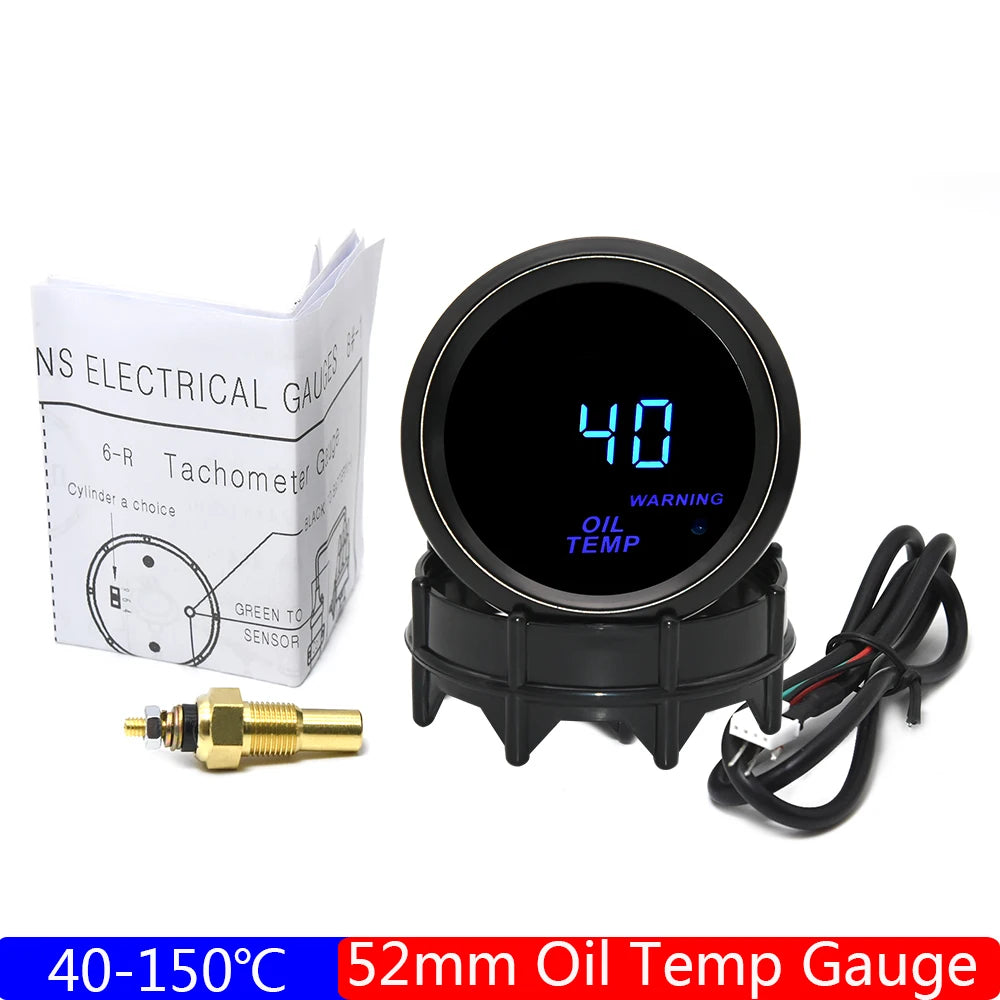 2" 52mm Car Digital Turbo Boost Gauge PSI BAR Water Temp Oil Temp Oil Pressure Gauge Voltmeter EGT Tachometer RPM Gauge Car 12V