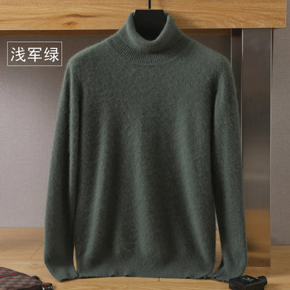 Men's Turtleneck 100% Mink Cashmere Sweater Men 2025 Autumn and Winter Large Size Loose Knitted Sweater Keep Warm Top Men Jumper