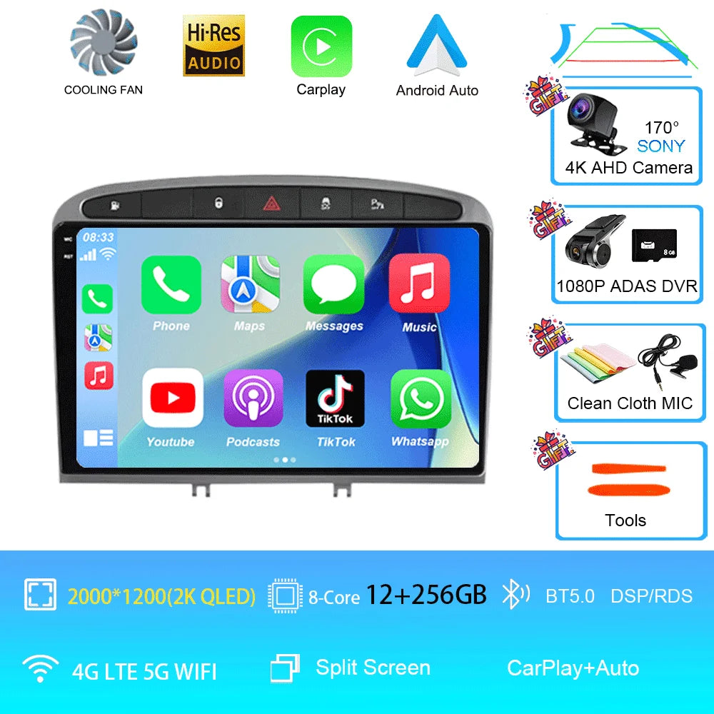 Android 16 Car Radio for Peugeot RCZ 308 SW 2007-2015 408 2012-2020 2DIN Multimedia Navigation GPS Carplay Auto Head Unit WIFI