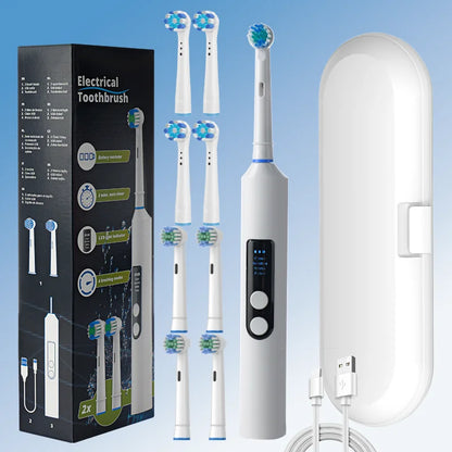 Round head electric toothbrush rotating visual electric toothbrush display automatic rechargeable adult couple men and women gif