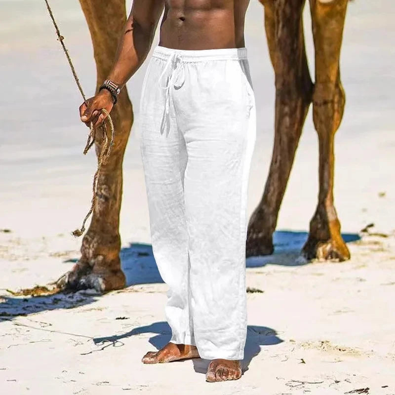 Men's cotton and linen pants, loose and cool casual pants, elastic waist pants, casual oversized street wear, lightweight pants