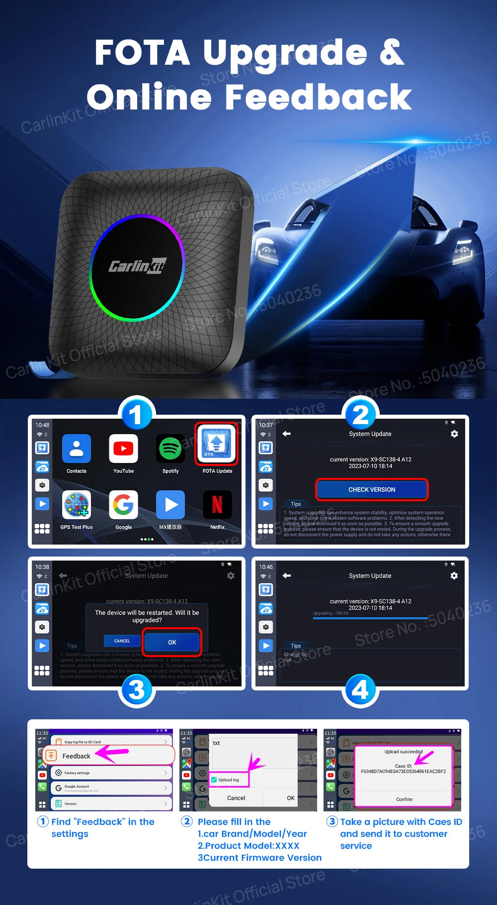 2026 CarlinKit CarPlay AI Box Android 13.0 QCM6225 8-Core Android Auto Wireless CarPlay Adapter 2.4+5GGPS 64G 128G FOTA Upgrade