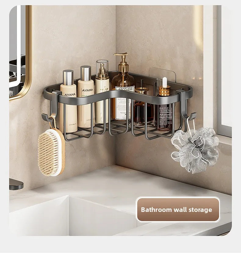 Kitchen Carbon Steel Sink Drain Rack No-Punching Wall Mounted Corner Dishcloth Storage Rack Waterproof Space Saving