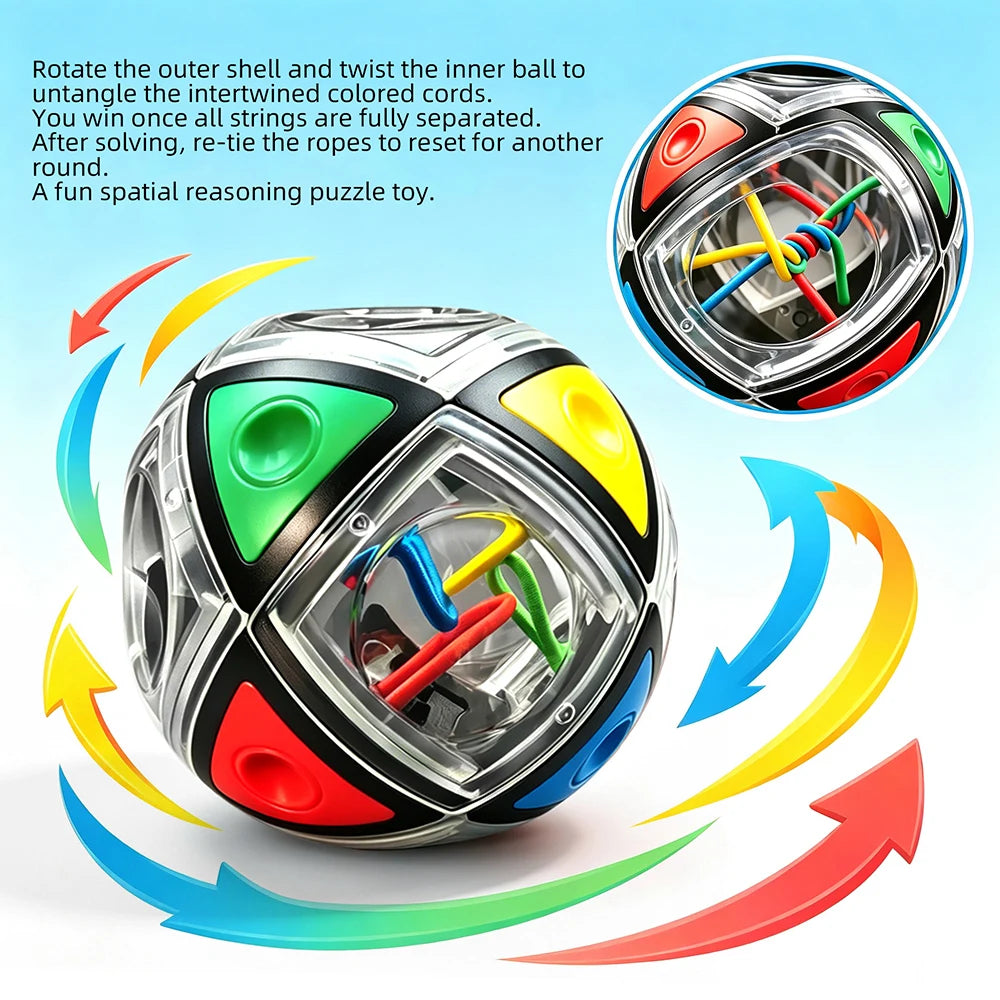 Twisty String Puzzle Ball, 3D Brain Teaser Fidget Cube Toy, Color Matching Logical Thinking Game for Kids Ages 3+
