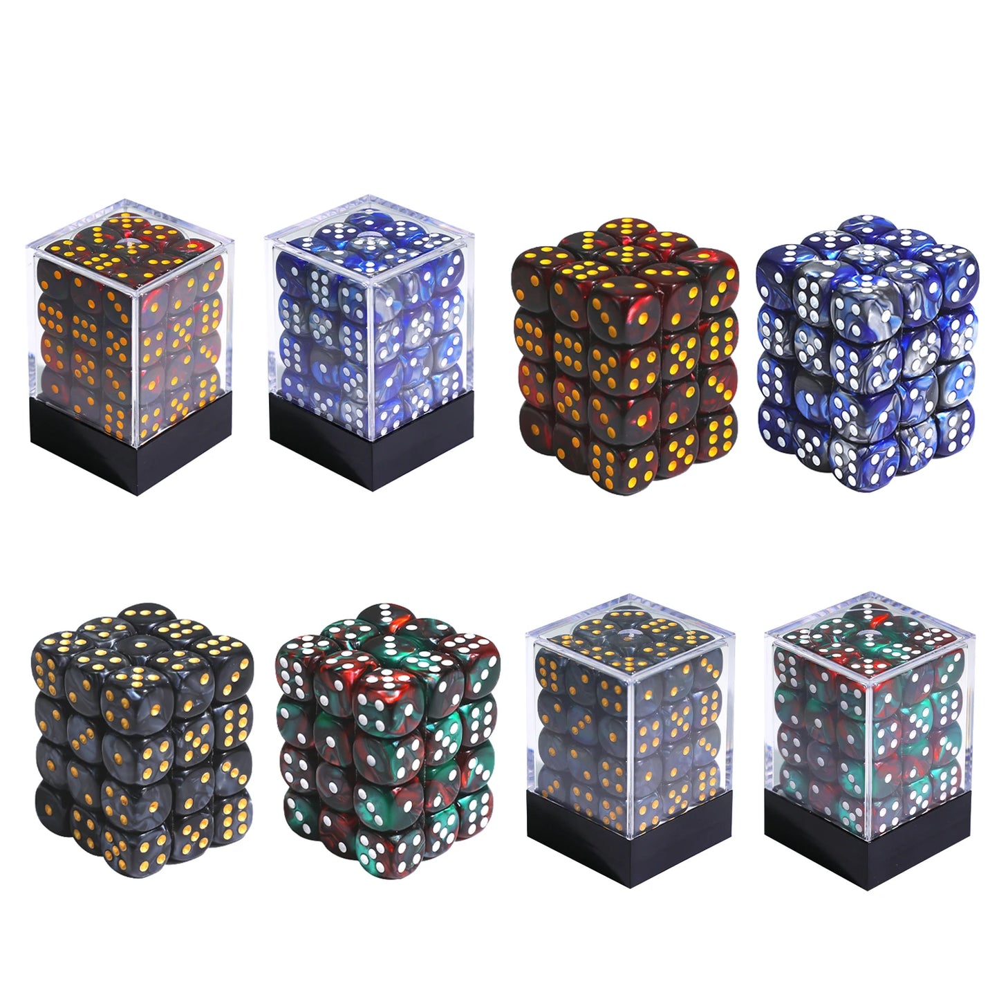 36Pcs 12mm D6 Double Color Glitter Dice for RPG Board Games Tabletop DND Accessories Family Board Games Gift with Storage Box