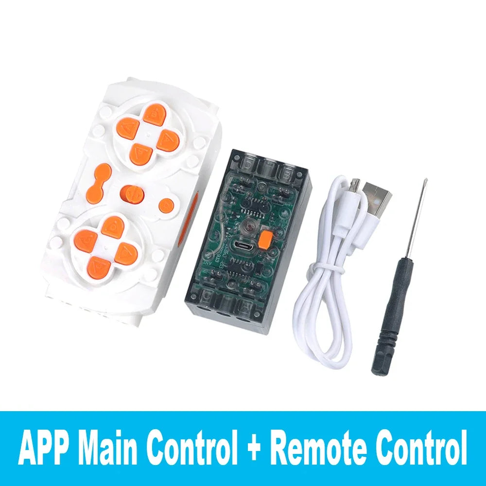 MOC Bluetooth Remote Control Set with Rechargeable Battery Box & App-Programmable Speed Control Building Blocks Motors
