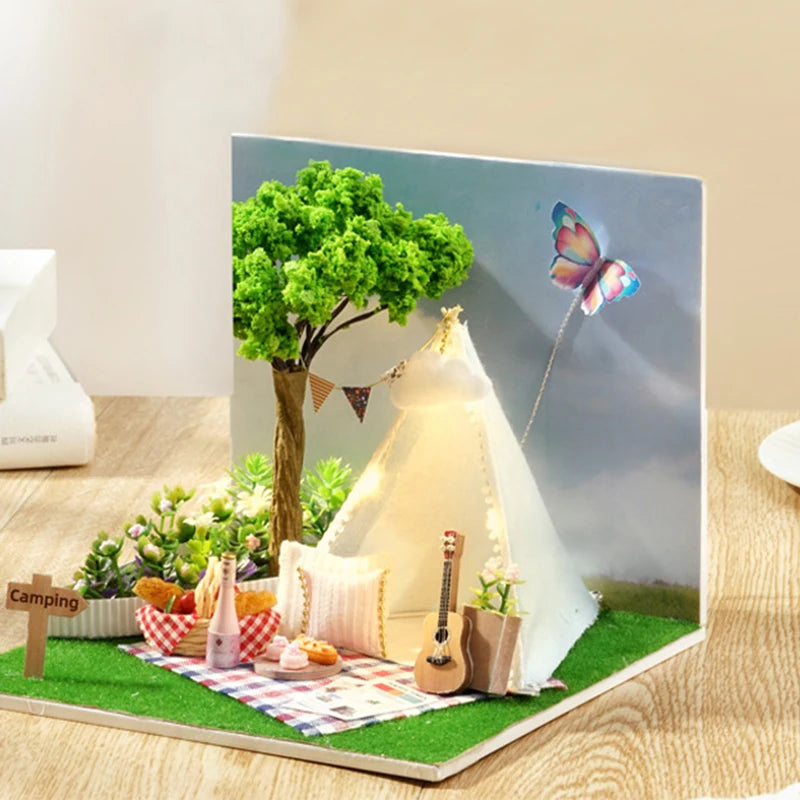 DIY Dollhouses Kit With Furniture Small House Scene Model Miniature Doll House Wooden Assembly Model Toy For Birthday Gifts