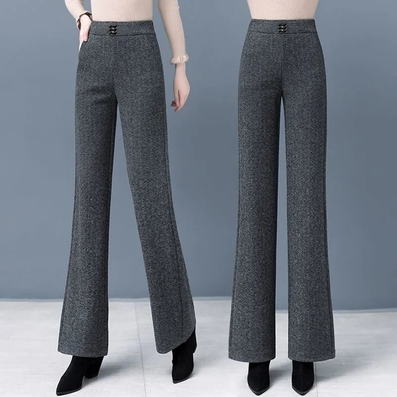 Thickened Fleece Lined Woolen Wide Leg Pants Casual Trousers for Middle Aged And Elderly Autumn Winter New Style Fashionable ...