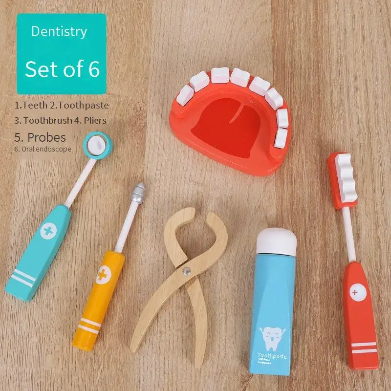 Wooden doctor play house toy set simulation stethoscope injection play enlightenment role-playing game interactive toy