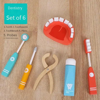 Wooden doctor play house toy set simulation stethoscope injection play enlightenment role-playing game interactive toy