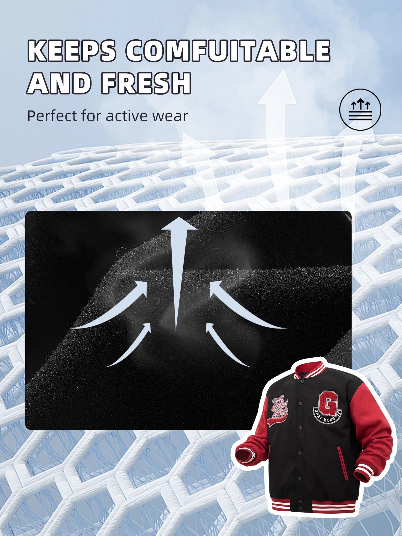 Men's Letterman Jacket Vintage Vasity Baseball Coat Casual Streetwear Outerwear with 'G' Letter Embroidery & Inner Pocket