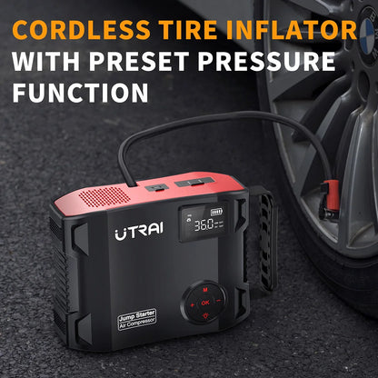 UTRAI Jump Starter 4 in 1 Pump Air Compressor 2000A  Power Bank 12V Digital Tire Inflator 150PSI Emergency Battery Boost