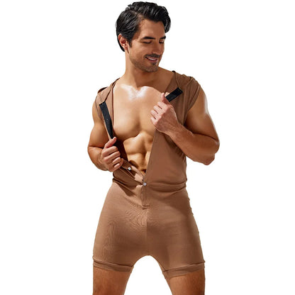 Men's shapewear, jumpsuit, home wear, high elasticity, comfortable jumpsuit, solid color casual sleeveless vest with hat