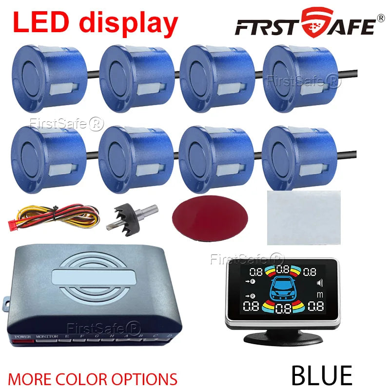 22mm Reversing Radar LED Parking Sensor Kit 6/8 Probes Multi Language Alarm Indicator 12 Colors Universal Auto Safety Accessorie