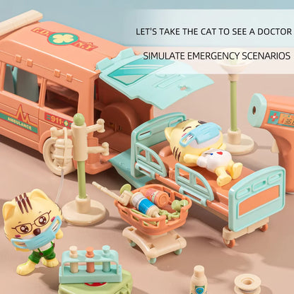Cat Dolls Doctor Pet Pretend Play Toys, Figures Playset Toy, Hospital Ambulance Toy Educational Toys Pet Care Playset Hospital