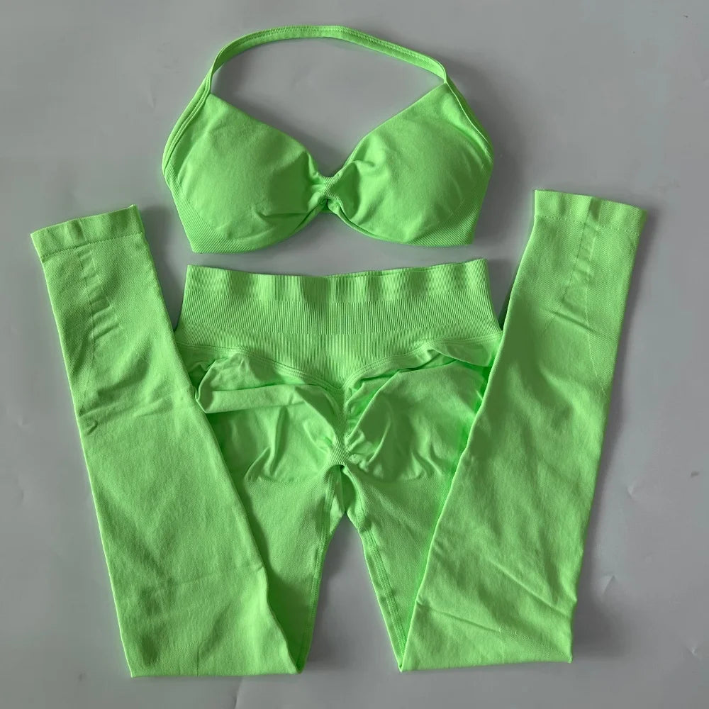 Women's 2 Piece Yoga Set High Quality Seamless Leggings And Strappy Bra Workout Gym Fitness Sportswear Resistance Training