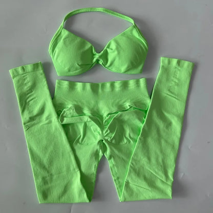 Women's 2 Piece Yoga Set High Quality Seamless Leggings And Strappy Bra Workout Gym Fitness Sportswear Resistance Training