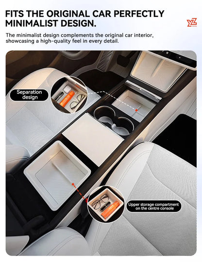 YZ For Tesla Model Y YL Juniper Model 3 Highland 2026 Console & Armrest Storage Box ABS Non-slip Mat Cup Holder Box Accessories