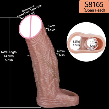 SXXY Penis Sleeve Realistic Male Penis Enlarger Extender Silicone Cock Ring Ultra Close Head Hollow Dildo Sex Toys For Adult