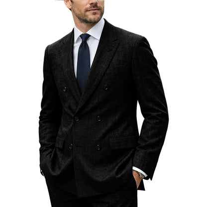 Men's Linen Suit Set  Double Breasted Slim Fit Peak Lapel Formal Blazer Pants Breathable Business Wedding Groom Tuxedo