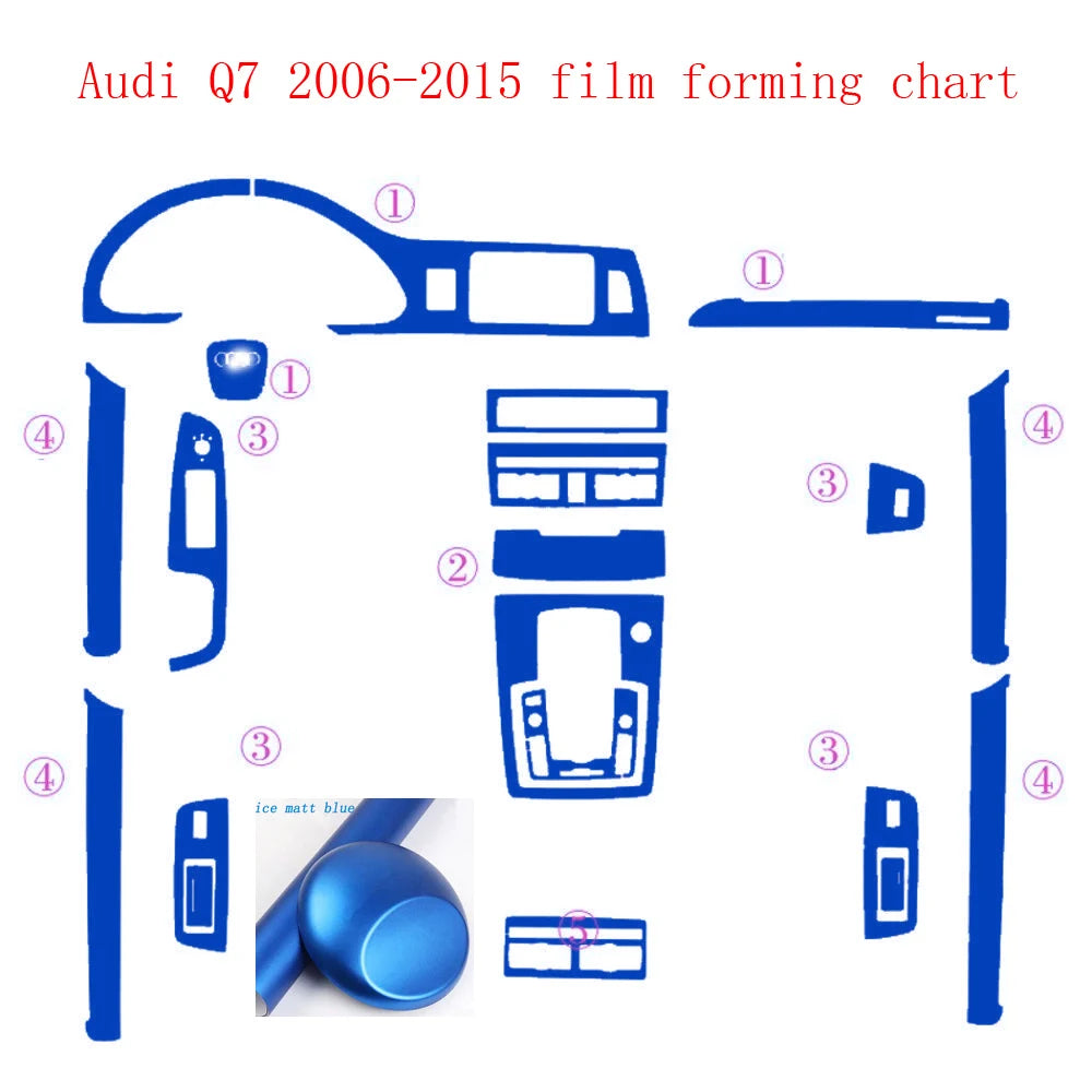 For Audi Q7 2006-2015 Interior Central Control Panel Door Handle 5D Carbon Fiber Stickers Decals Car styling Accessorie
