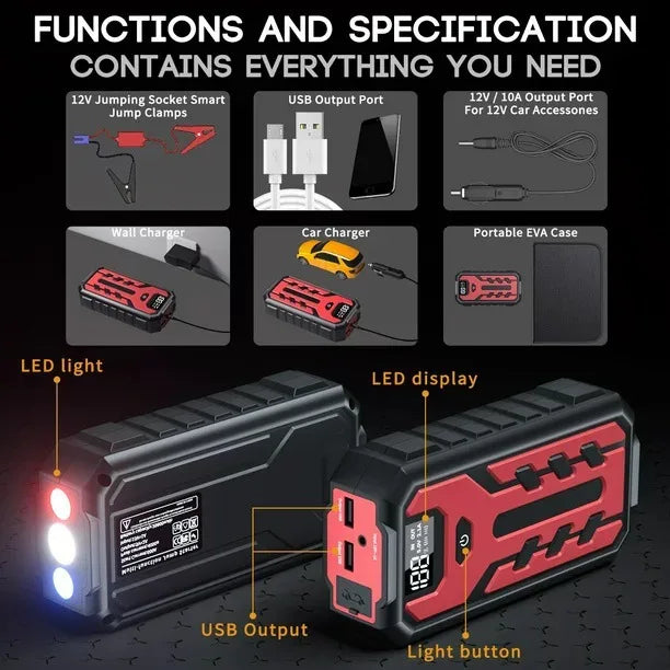 SUKIN 28000mAh High-Capacity Car Jump Starter Multifunctional Car Booster Batterie Voiture 1200A Portable Booster Starting Devic