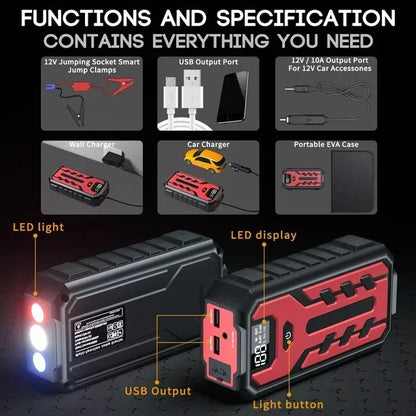 SUKIN 28000mAh High-Capacity Car Jump Starter Multifunctional Car Booster Batterie Voiture 1200A Portable Booster Starting Devic