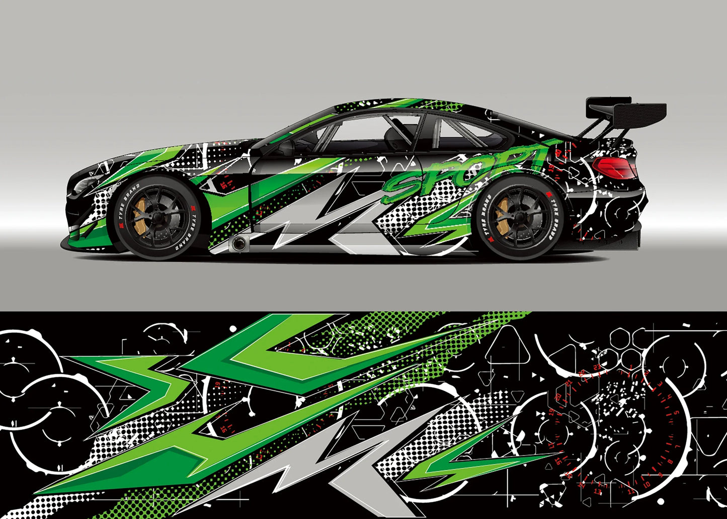 Full Body Racing Car Graphic Decal Vinyl Wrap Modern Design Vector Image Car Full Wrap Sticker Decorative Car Decal 300*60cm