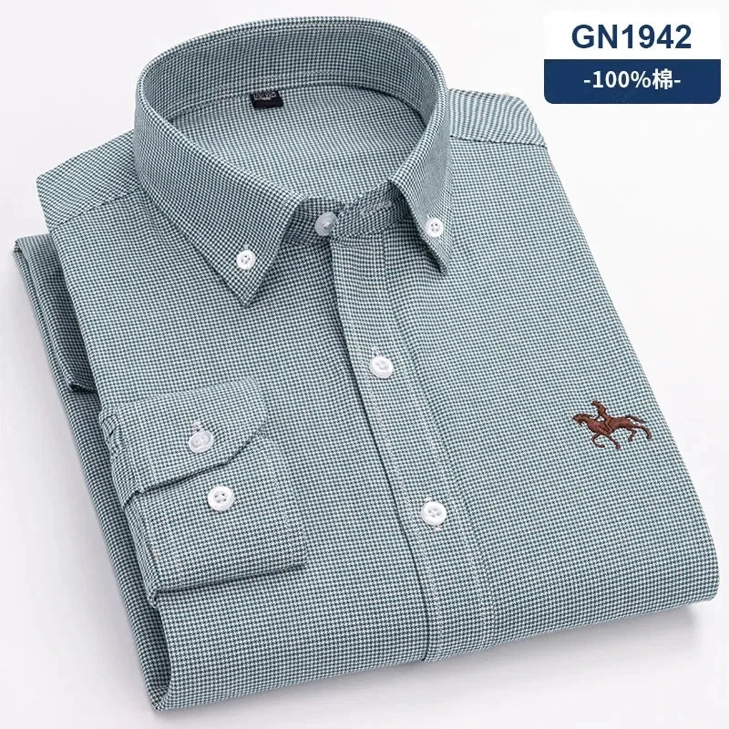New 100% Cotton Oxford Shirt For Men's Long Sleeve Solid Casual Business Regular-Fit Formal Dress Shirts Social Blouse S-6XL