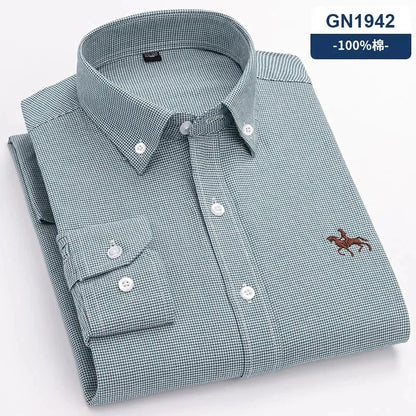 New 100% Cotton Oxford Shirt For Men's Long Sleeve Solid Casual Business Regular-Fit Formal Dress Shirts Social Blouse S-6XL
