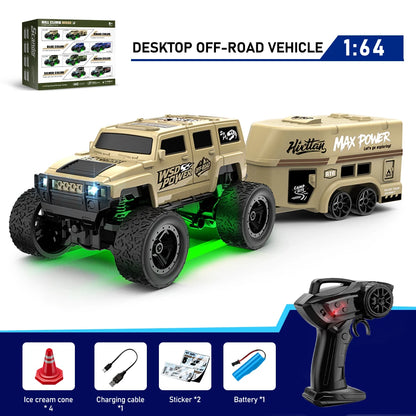 1:64 Remote Control Off-Road Vehicle 2.4G Mini Desktop Remote Control Toy Car-with Tow Box Children's Holiday Gift