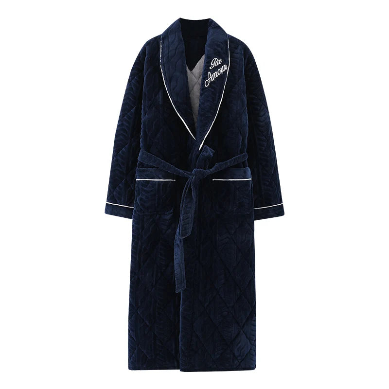 Winter Men Bath Robe 3 Layer Clip Cotton Bathrobe Male Dressing Gown Pijamas Hombre