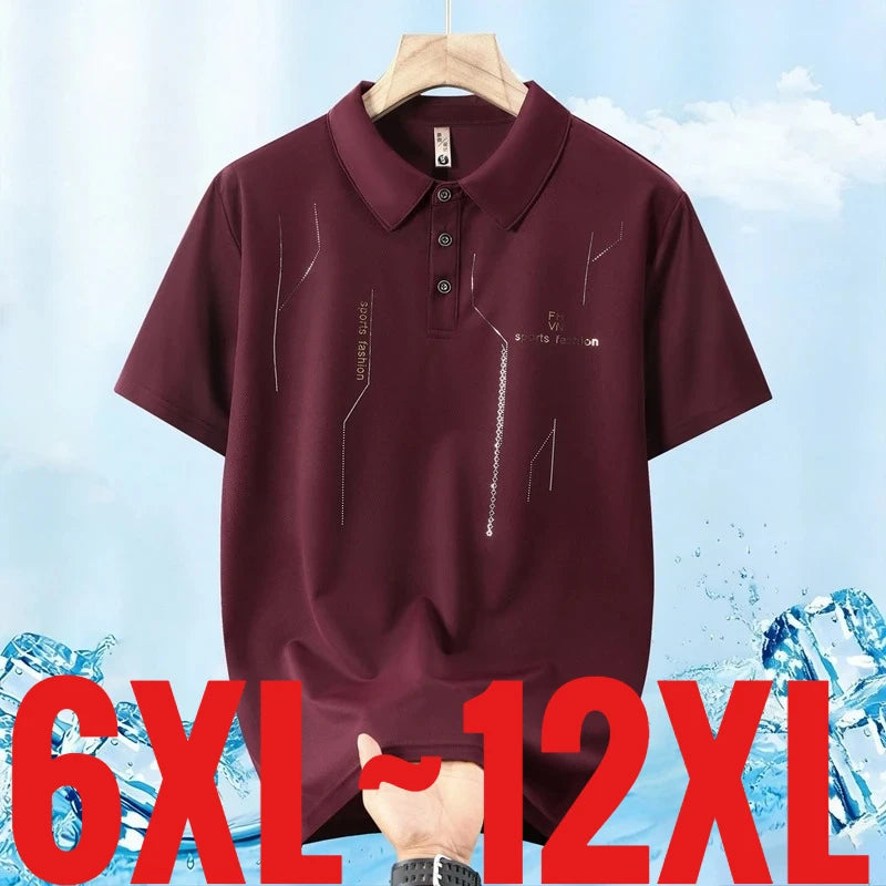 Extra Big Size Men's Ice Silk Polo Shirts Short Sleeve T-Shirt Casual Male Loose Fit Plus Large 180kg 12XL Business Summer 170kg