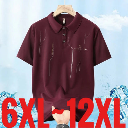 Extra Big Size Men's Ice Silk Polo Shirts Short Sleeve T-Shirt Casual Male Loose Fit Plus Large 180kg 12XL Business Summer 170kg