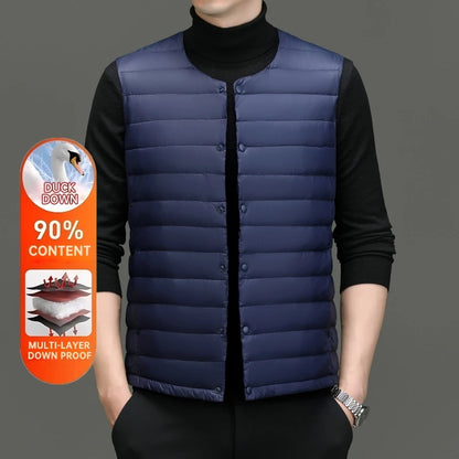 High End 90% Down Ultra Light O Veck Variable V-neck Brand Fashion Down Vest Men Winter Sleeveless Jacket Waistcoat Puffer Coats