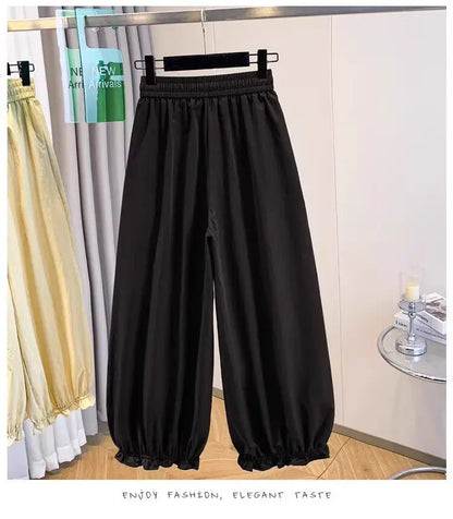 Casual Ice Silk Quick Dry Nine-Piece Flower Bud Pants Women Summer Thin Loose High Waist Draping Lantern Pants