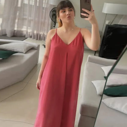 HXAO 2025 Women's Slip Dress Summer Green Red Black Dress Casual V-Neck Backless Long Dresses Sleeveless Vestidos Resort Dresses