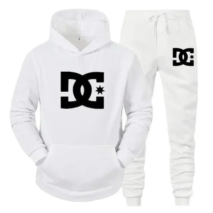 New Men's DC Print Autumn-Winter Zip-Up Hooded Sweatshirt + Leisure Pants Two-Piece Set Fitness Fashion Running Outfit