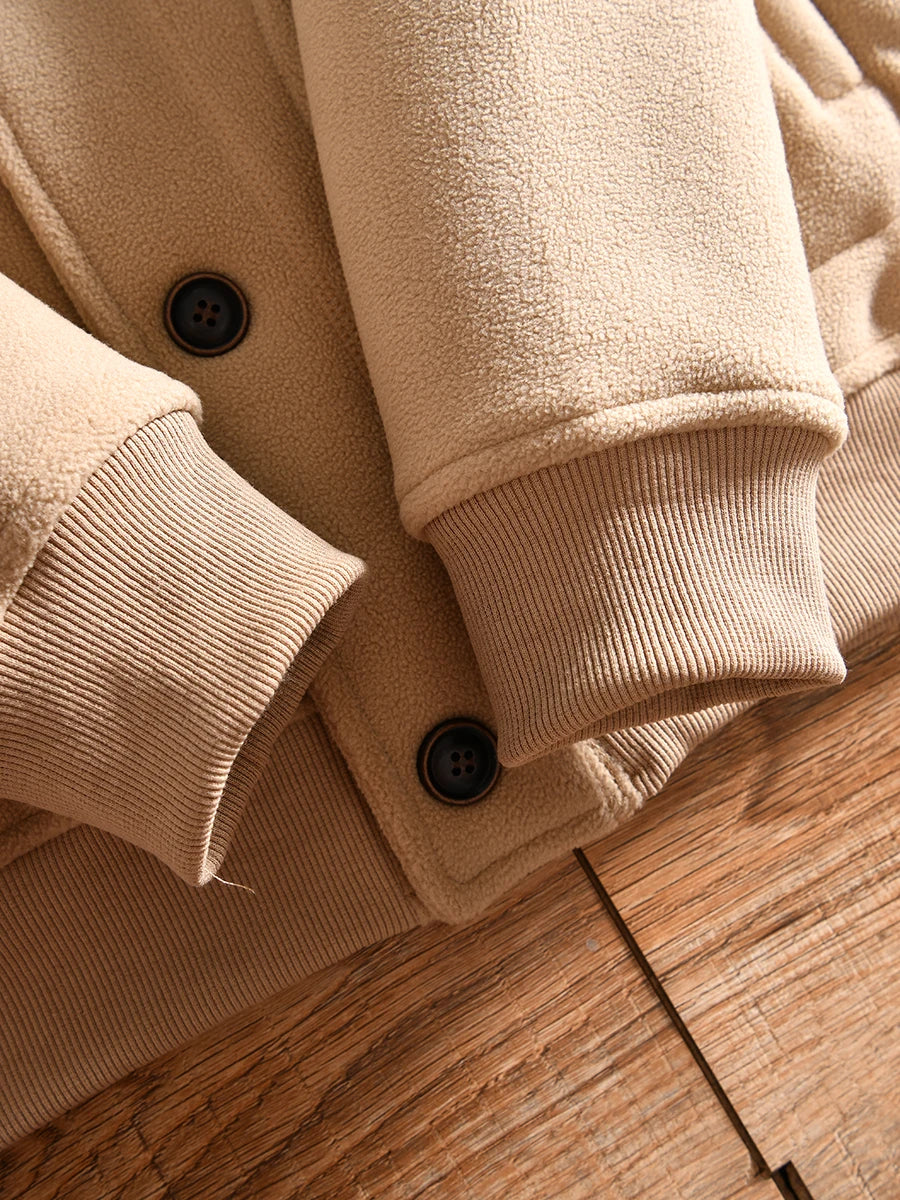 Warm Fleece Lined Double Sided Velvet Winter Jacket American Casual Baseball Collar Men's Outerwear Standard Fit Polyester Fiber