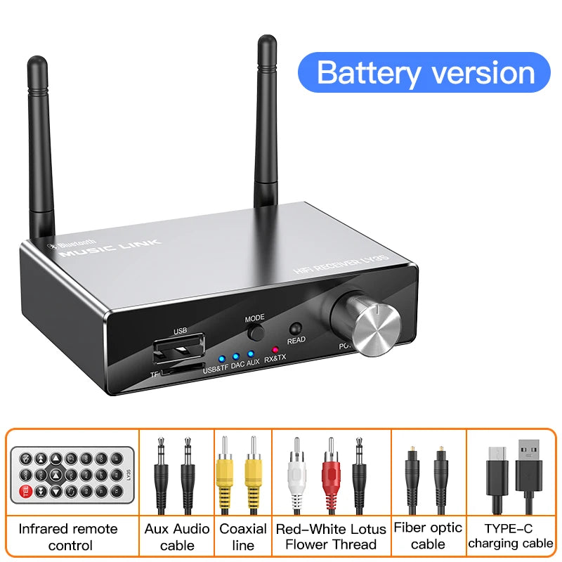6 IN 1 DAC Bluetooth 5.3 Receiver Transmitter Optical Coaxial AUX RCA USB TF Wireless Audio Adapter Digital to Analog Converter