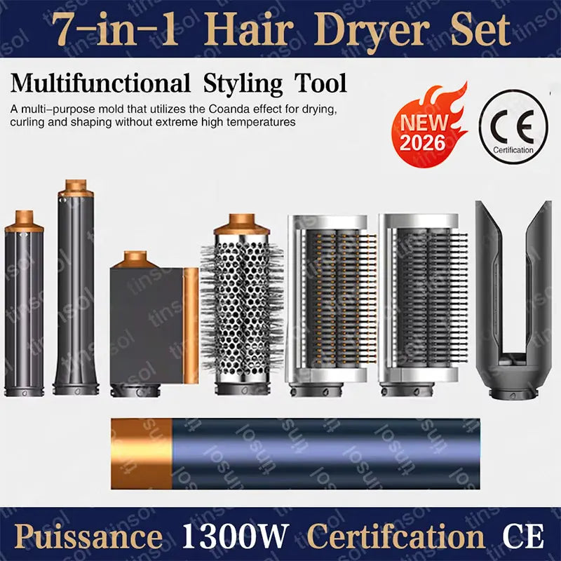 7-in-1 Multi-Function Hair Dryer & Styling Tool Curling Iron Hot Air Curling Brush Curling Barrel Professional Straightener