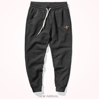Autumn Winter American Retro Knitted Velvet Embroidery Sweatpants Men's Fashion Pure Cotton Loose Drawstring Sport Casual Pants