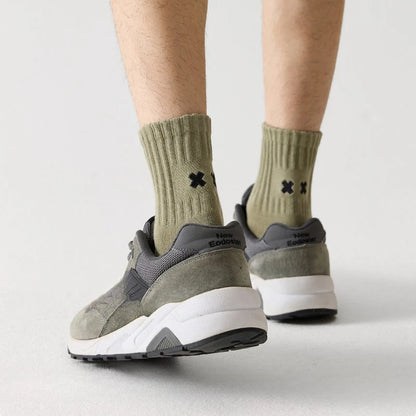 1/5 Pairs Men's Spring Autumn Mid Tube Socks Pure Cotton Antibacterial Odor Proof Sports Plus Size Crew Socks