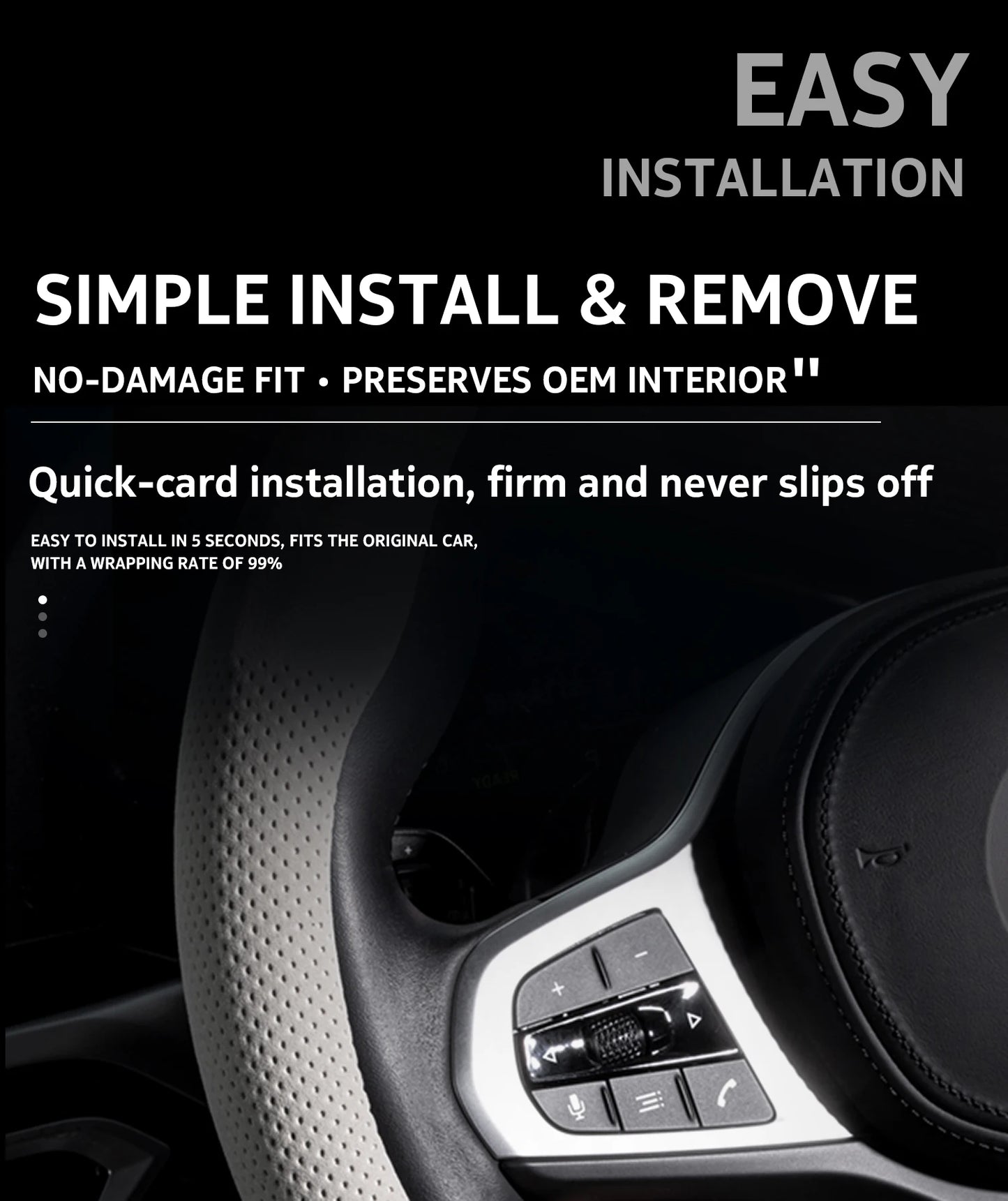2026 New Ultra-Thin Car Steering Wheel Cover All-Season Universal  Anti-Slip Sweat-Absorbent Suede Nappa Automotive Interior