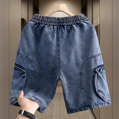 Men's Cargo Shorts New Summer Fashion Thin Cotton Blend Casual Denim 5-Point Pants Street Trendy Daily Comfortable Jean Shorts
