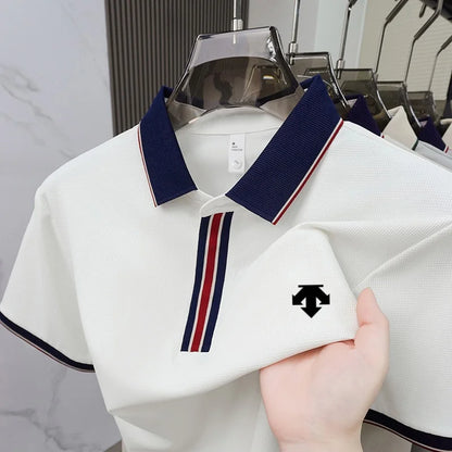 2026 Summer Luxury Men's Polyamide Polo Shirt Fine Embossed Texture Slim Fit Lightweight Stretch Breathable Business Casual Golf