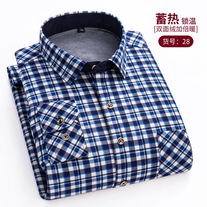 Thickened Flannel Men's Shirt Fashion Warm Plaid Winter Casual Square Collar plus Size Clothing Fleece Lined Double Sided Velvet